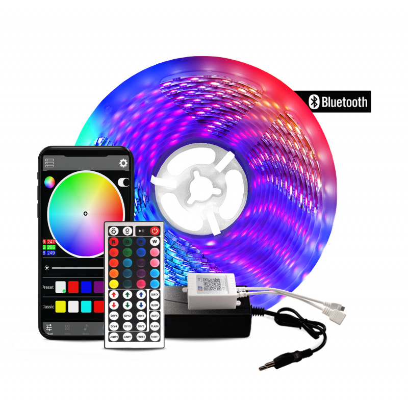 Aga Bluetooth RGB LED pásek 5m + ovladač + zdroj