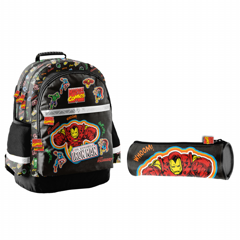Paso Školní set tříkomorový batoh + pouzdro Iron Man