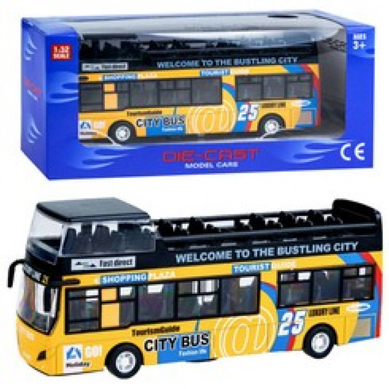 Kovový dvoupatrový autobus ZA2094 - žlutý