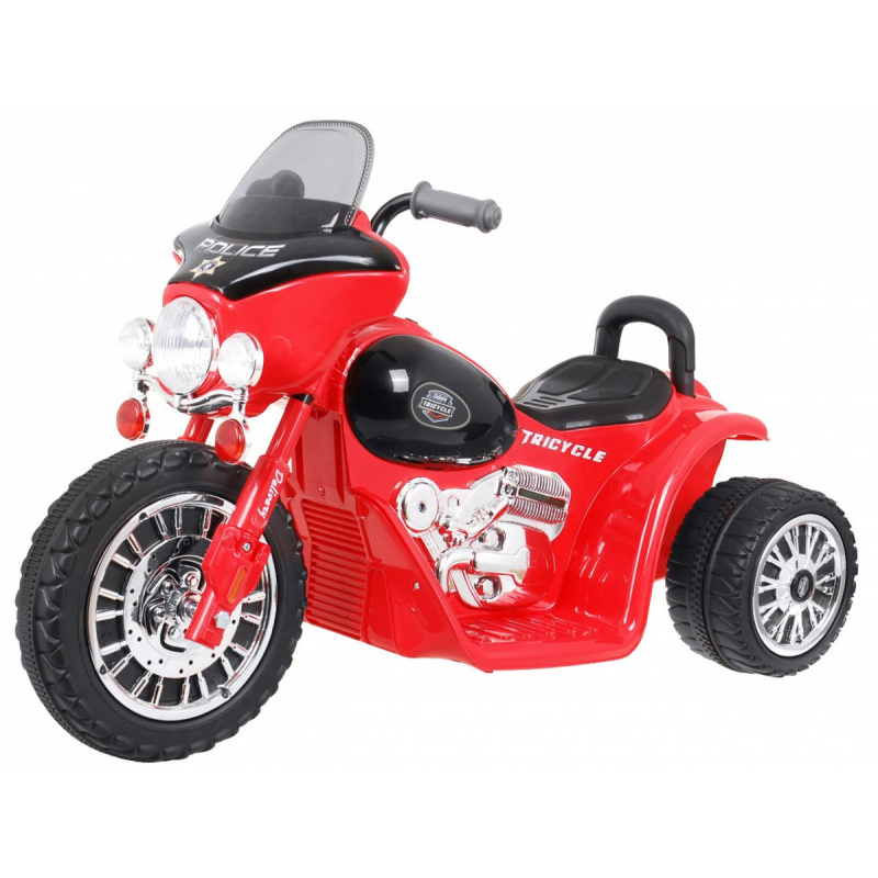 Dětské kolo na baterie Chopper Červená + 3 kola + zvuky + LED světla
