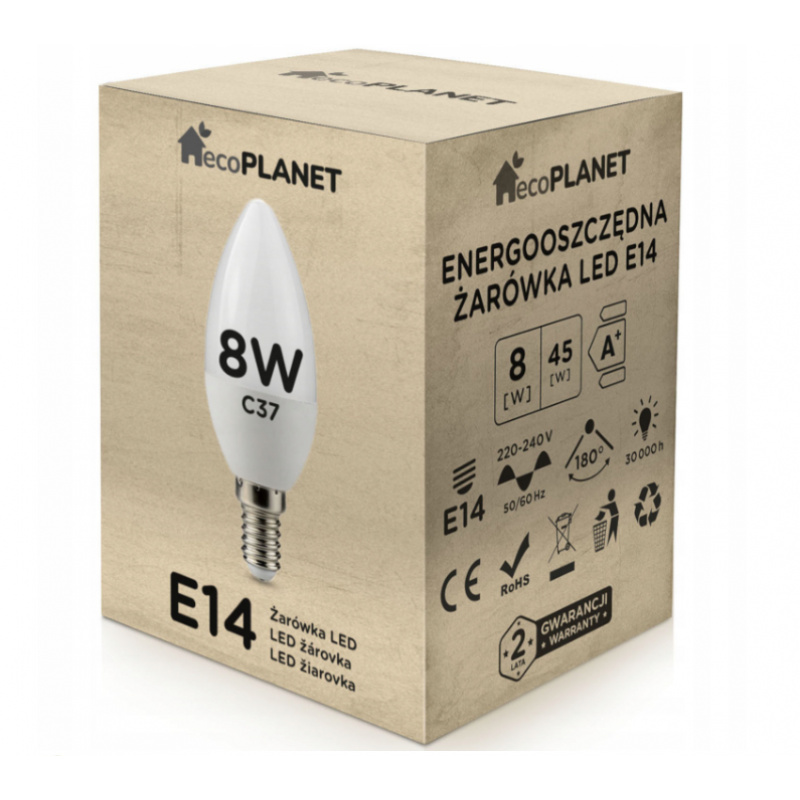 LED žárovka E14 svíčka 8W 700lm - teplá bílá