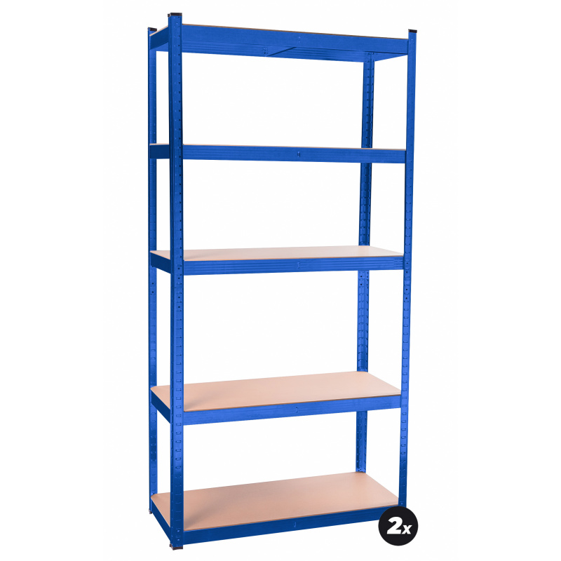 Aga 2x Kovový regál 180x90x40 cm 5 polic Modrý