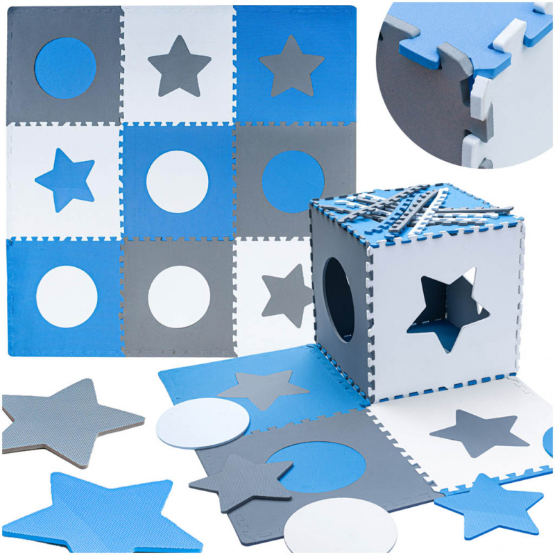 Pěnová podložka na puzzle pro děti 180x180cm 9 dílků šedomodrá