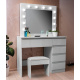 Aga Toaletní stolek se zrcadlem, osvětlením a el.zásuvkou + taburet Lesklý bílý