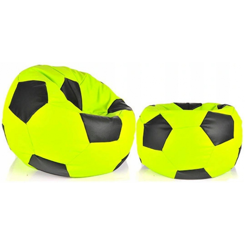 Aga Sedací pytel BALL XXXL Černá - Světle zelená + podnožník
