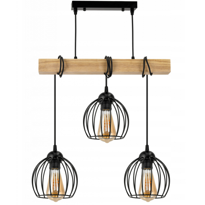 Závěsné stropní svítidlo LED dřevěný trám 3xE27 loft drátěná koule